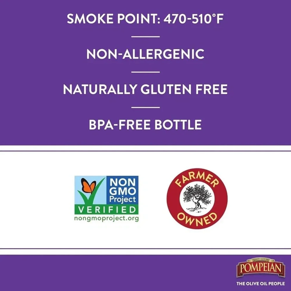 Pompeian 100% Grapeseed Oil for High-Heat Pack of 6 - 24oz Bottles - Exp 10/2027
